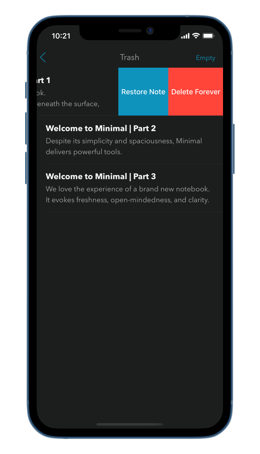 Accent color customization screen in Minimal
