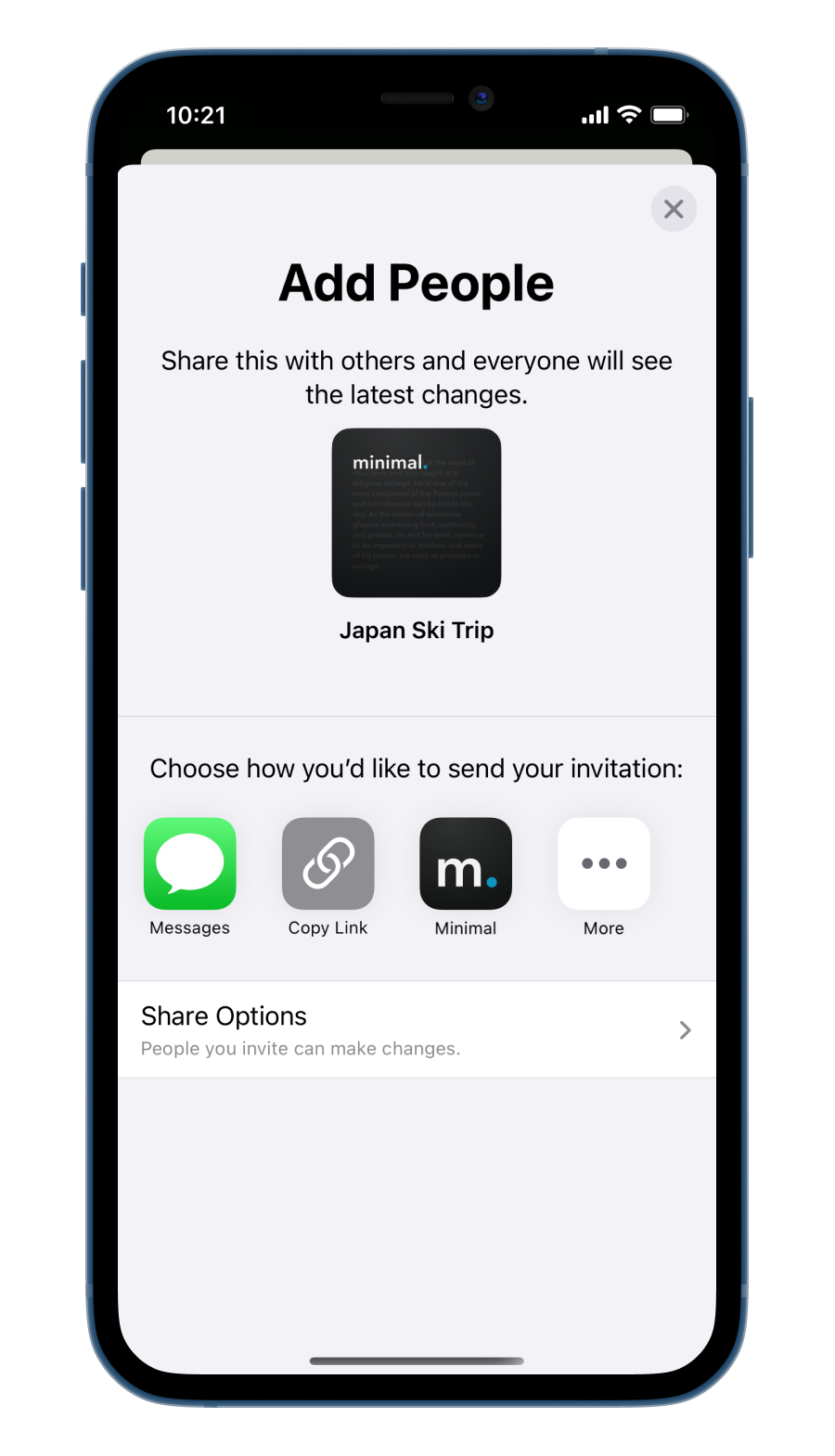 Accent color customization screen in Minimal